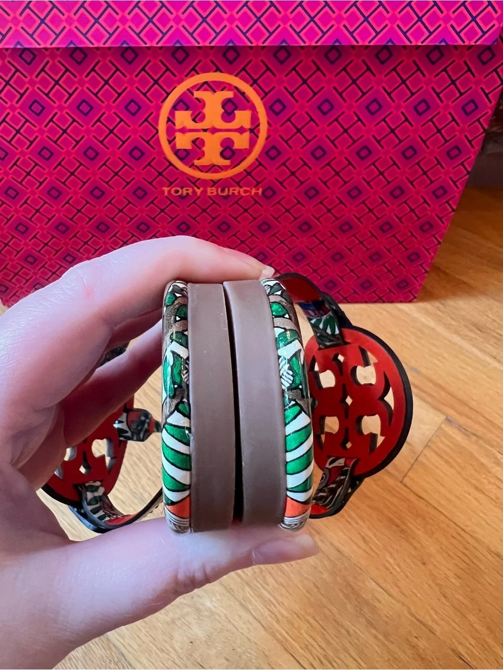 Tory Burch Orange Something Wild Printed Patent Leather Miller Sandals